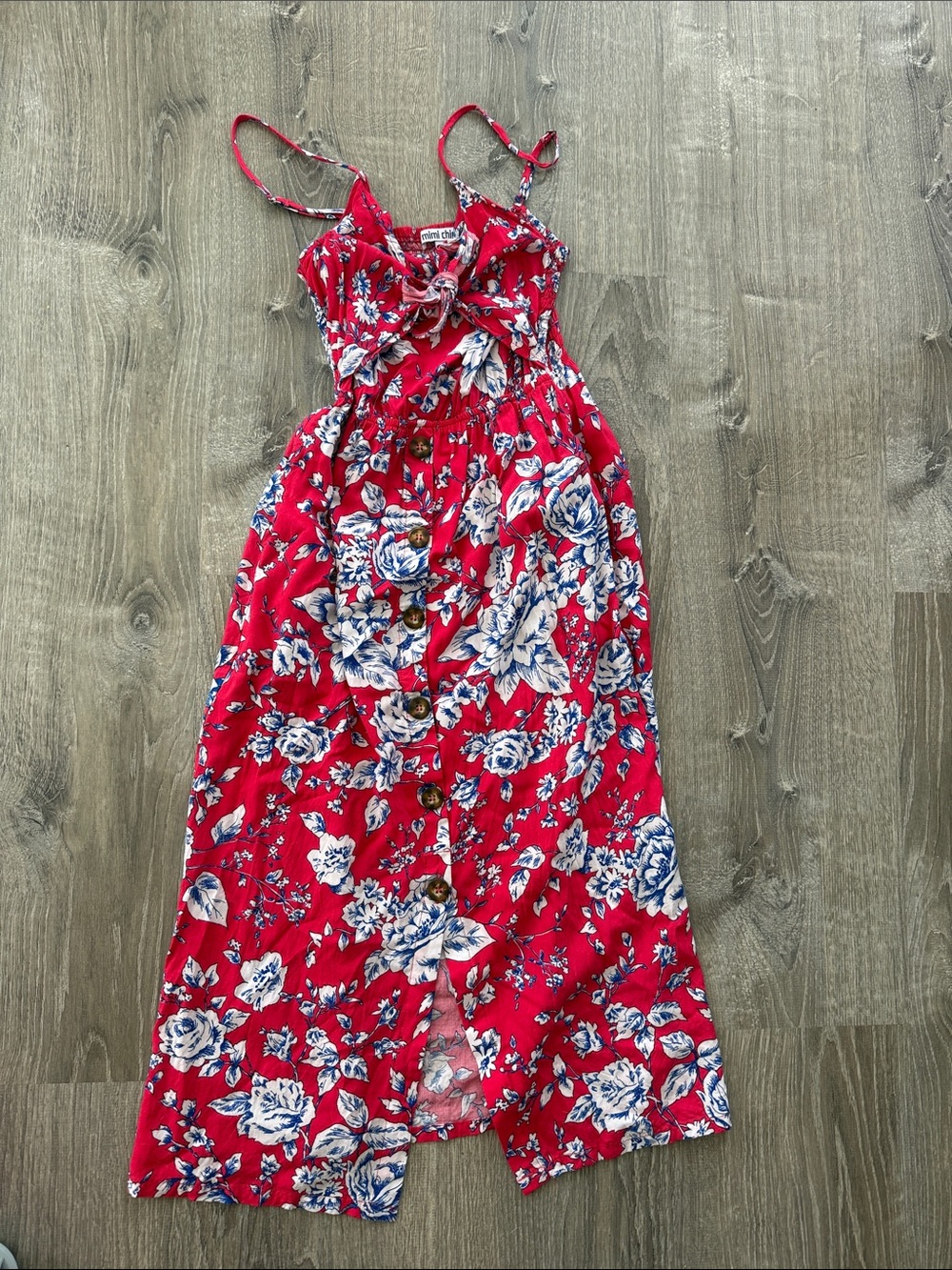 Mimi Chica Red Floral Summer Dress with Blue and White Print